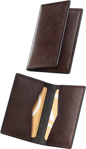 Vista 12 de VULKIT - Tarjetero de cuero para tarjetas de visita de dos lados, organizador delgado de tarjetas de nombre para negocios para hombres o mujeres