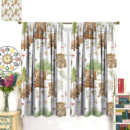 Vista 8 de Cortinas de animales del bosque, tratamientos de ventana para dormitorio del hogar, decoración de ventana de caricaturas, oso de acuarela, ardilla