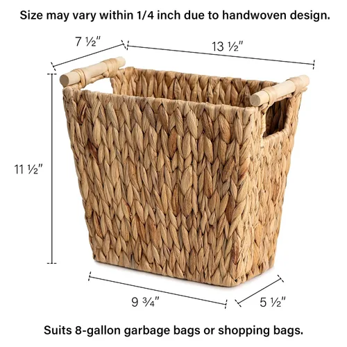 Vista 2 de StorageWorks Cestas de basura de mimbre, cestas de papel de jacinto de agua con asas de madera, botes de basura tejidos a mano para baño