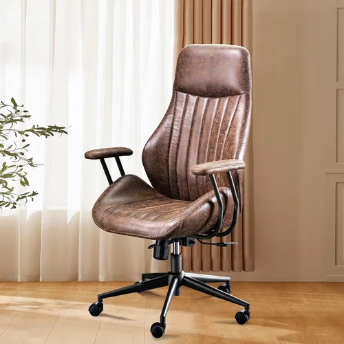Vista 21 de Silla de oficina Mid Century Modren, silla ejecutiva giratoria con soporte lumbar, silla de escritorio ergonómica de respaldo medio con ruedas Beige