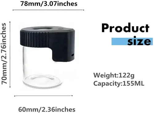 Vista 4 de Tarro de almacenamiento de vidrio transparente con sello LED, botella de vidrio ornamental con luz y aumento (Negro)