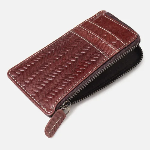 Vista 7 de Tarjetero de cuero genuino para hombres y mujeres, bolso minimalista para tarjetas, carteras para hombre, diseño ultrafino, ideal para viajes