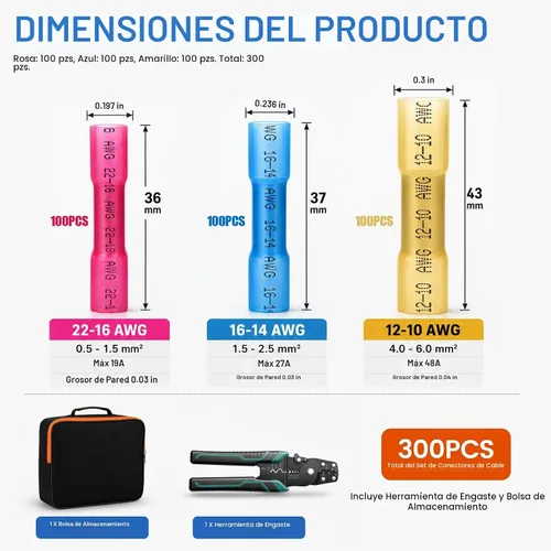 Vista 2 de Kit de conectores a tope termorretráctiles 300 PC, conectores