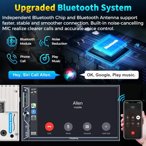 Vista 8 de SJoyBring Estéreo de auto de doble DIN de 7 pulgadas con CarPlay inalámbrico y Android Auto, Bluetooth, enlace de espejo para teléfono, pantalla
