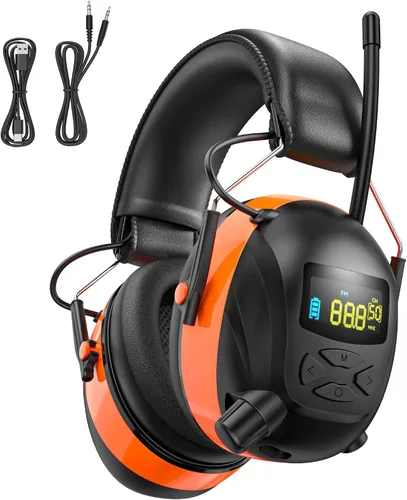 Vista 10 de Auriculares de protección auditiva con radio Bluetooth 5.4 AM/FM 2025 con pantalla digital retroiluminada/micrófono, tiempo de trabajo de 120 horas