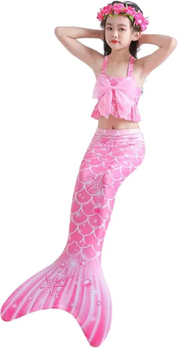 Vista 4 de Cola de sirena para niños, traje de baño para natación, novedad con lazo grande, sirenas, cosplay, traje de baño para niñas