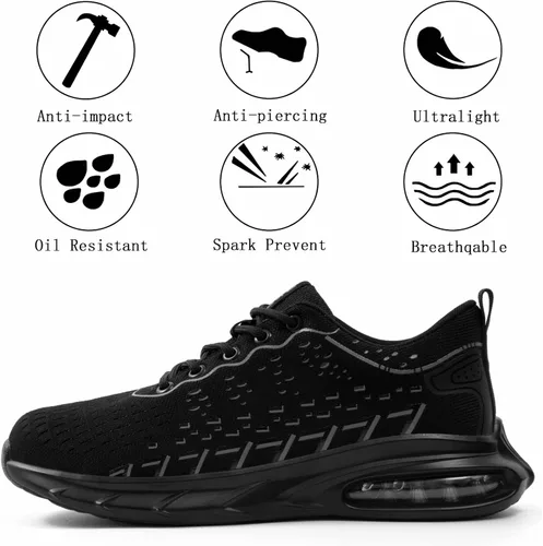 Vista 2 de SUADEX Zapatos de punta de acero para hombres y mujeres, zapatos de trabajo indestructibles, ligeros y cómodos, zapatos de seguridad antideslizantes