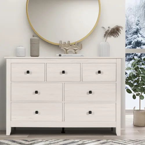 Vista 9 de Vikiullf – Cómoda de 7 cajones - Cajonera de dormitorio de madera, cajones de almacenamiento grises para dormitorio, sala de estar, organizador