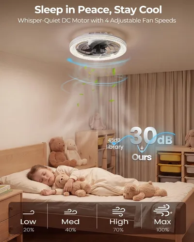 Vista 2 de Lámpara de ventilador de techo con control remoto y extensor, ventilador de Blanco