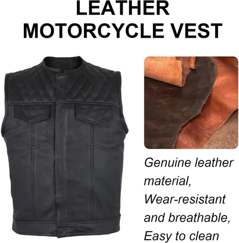 Vista 3 de GARGOYLE BELLS Chaleco de cuero para hombre, estilo SOA, con bolsillos para pistolas, chaleco para motociclista, para hombre Negro con acolchado