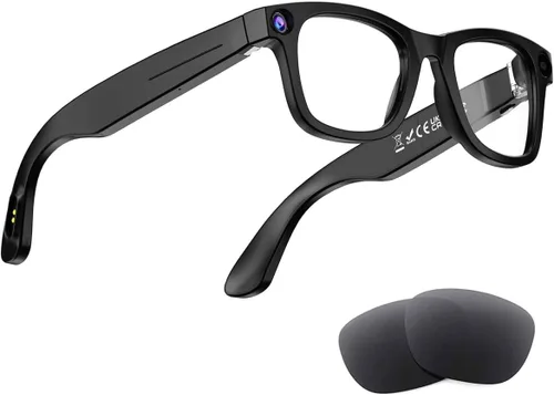 Vista 2 de Lentes inteligentes Bluetooth AI con cámara de 8 MP para hombres y mujeres, traducción en tiempo real, negro, asistente de voz AI integrado, control