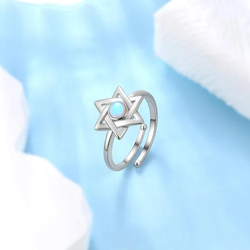 Vista 48 de Jewmon Anillo de plata de ley con estrella de David para mujer – Anillo ajustable Magen David – Amuleto Wicca – Regalos judíos