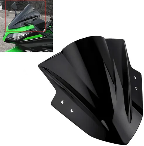 Vista 2 de Amazicha Parabrisas para Kawasaki Ninja 300 EX300R EX300 2013 2014 2015 2016 2017 (negro) pantalla deflector de viento de doble burbuja