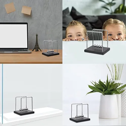 Vista 3 de Bolas de equilibrio de cuna de Newtons de 5 cuentas grandes, artilugio de ciencia y física, decoración de escritorio, péndulo de equilibrio