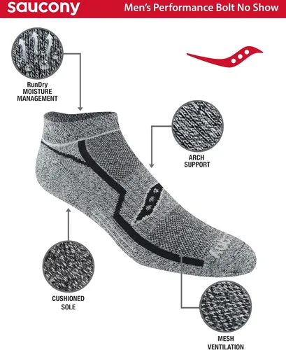 Vista 2 de Saucony Men's Bolt Rundry Performance No-Show Multi-Pack Socks