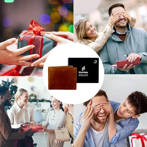 Vista 7 de STARHIDE Billetera triple de piel envejecida para hombre, con bloqueo RFID, con bloqueo RFID #1145