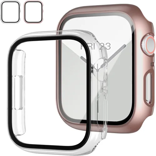 Vista 31 de JZK - 2 fundas con protector de pantalla de vidrio templado para Apple Watch Series 3/2/1 de 38 mm, ultradelgadas, de cobertura completa Negro/Negro