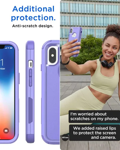 Vista 7 de AICase Funda resistente para iPhone X/XS, resistente de 3 capas de protección de grado militar, a prueba de golpes y caídas, para iPhone X/XS de 5.8