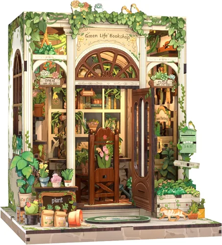 Vista 15 de Cutefun - Kit de rincón de libros - Kit de casa en miniatura DIY para adultos y adolescentes, kit de rompecabezas de madera 3D en miniatura con LED