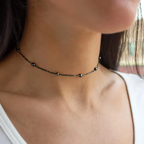 Vista 7 de FOCALOOK Collar de cuentas, gargantilla de doble capa, chapado en oro de 14 quilates, collares bohemios de metal para mujer