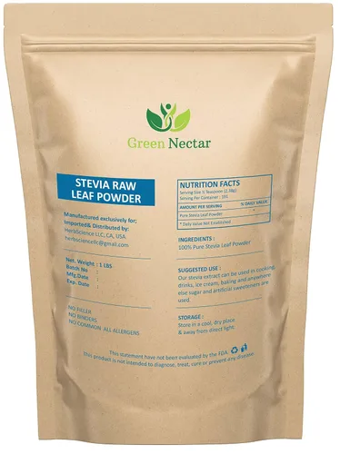 Vista 2 de Polvo de stevia verde de 1 libra (16 onzas) Sustituto de azúcar edulcorante natural sin calorías Cruda Sin conservantes Sin OMG - Néctar