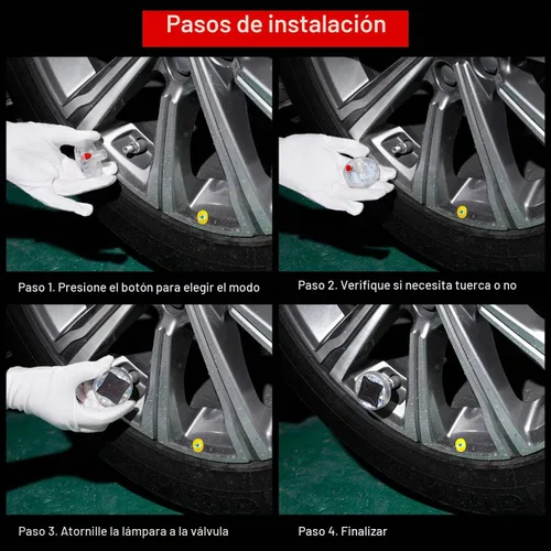 Vista 5 de Luces de rueda de neumáticos de automóvil, 4 piezas de luz de tapa de válvula de aire con sensores de movimiento, luz LED colorida para neumáticos