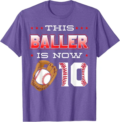 Vista 10 de This Baller Is Now 10 - Camiseta de béisbol para fiesta temática de cumpleaños número 10, Negro