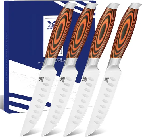 Vista 14 de MSY BIGSUNNY Juego de cuchillos de cocina de 5 piezas, cuchillo de cocina profesional alemán de acero inoxidable, serie Tang
