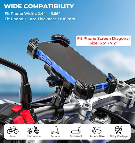 Vista 6 de VAZESWIN Soporte de teléfono para motocicleta con amortiguador de vibraciones, soporte para teléfono de bicicleta con bloqueo de 1s con base