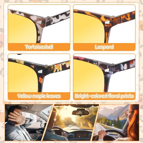 Vista 5 de 4 pares de lentes de conducción de visión nocturna para hombres y mujeres, polarizados, antirreflejos, lentes amarillos, lentes