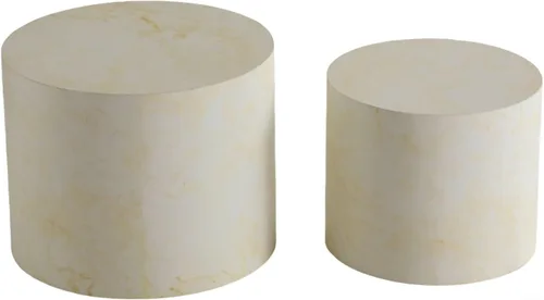 Vista 7 de Mesa auxiliar redonda pequeña, moderna mesa auxiliar anidable de madera para sala de estar, sin montaje, color beige S1-beige