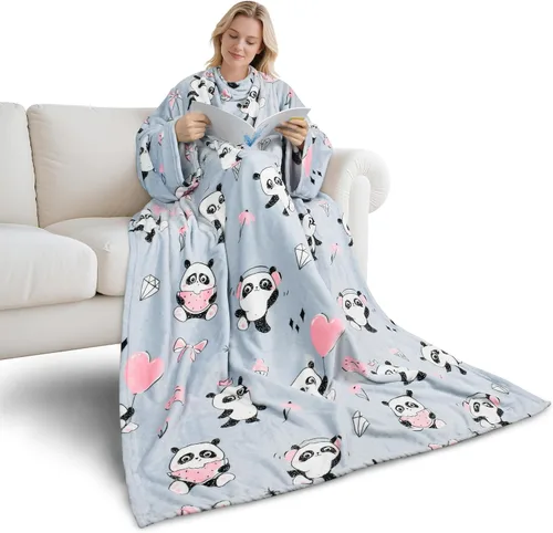 Vista 12 de Catalonia Manta con mangas para mujeres y hombres, manta de forro polar Perro gris