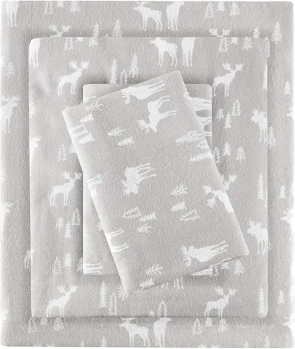Vista 17 de Woolrich - Juego de sábanas de algodón con estampado de dijes de cabaña, sábanas de franela 100% algodón, juego de ropa de cama cálido y mullido
