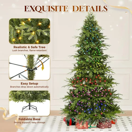 Vista 15 de HOLLO STAR Árbol de Navidad tipo lápiz preiluminado de 7.5 pies con 400 luces LED, control de aplicación, árbol de Navidad artificial Aspen, luces
