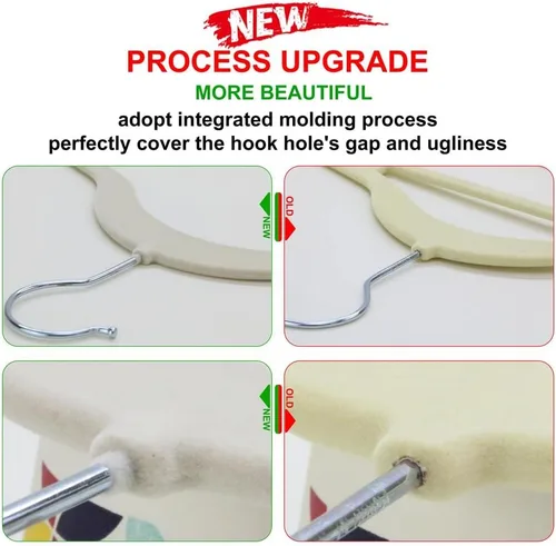 Vista 4 de Paquete de 50 + 10 perchas de terciopelo antideslizantes para ropa para trajes, perchas para ahorrar espacio de 15 a 20 libras, perchas resistentes