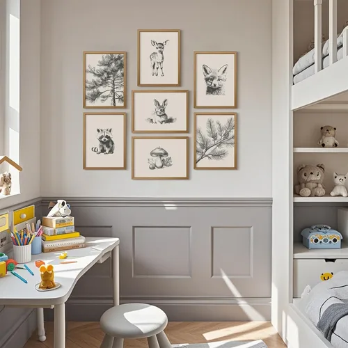 Vista 7 de Arte de pared para guardería, lienzo de animales del bosque, decoración de pared, imágenes de la habitación del bebé, impresiones de animales