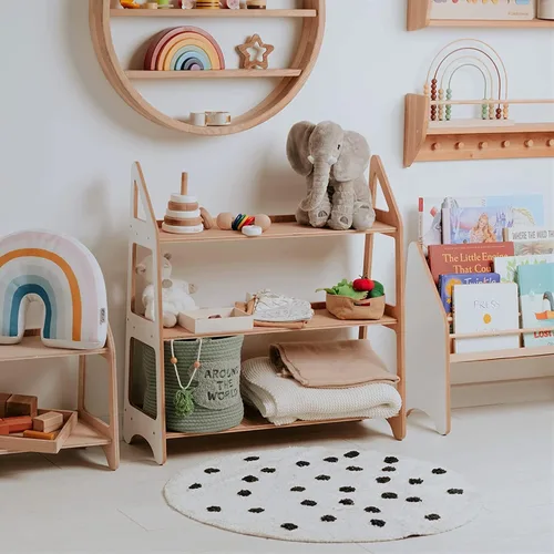 Vista 2 de Estante abierto de madera para niños, muebles Montessori, almacenamiento de juguetes, sala de juegos, guardería, regalo, decoración de habitación