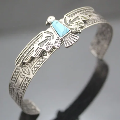 Vista 3 de Q&Q Fashion - Pulsera de vaquera azteca estilo vintage tribal del suroeste de Turquía águila azul piedra azul