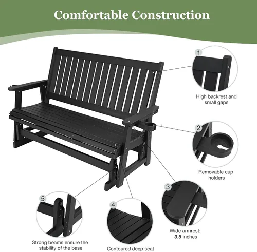 Vista 4 de HIPS Silla de columpio para patio con portavasos, resistente a todo tipo de clima, respaldo alto y asiento profundo contorneado, resistente para 900