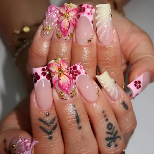 Vista 18 de BABALAL Uñas postizas punk a presión, uñas falsas cortas cuadradas, pegamento de caída de guepardo, uñas acrílicas azules y blancas con punta