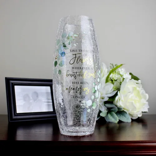 Vista 4 de Lillian Rose Florero conmemorativo de cristal agrietado con versículo de condolencias