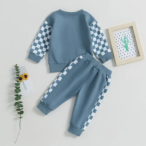 Vista 7 de Conjunto de 2 piezas de sudadera de manga larga con bolsillo y bloques de color para bebé niño