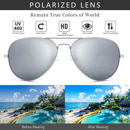 Vista 2 de Pro Acme Gafas de sol clásicas polarizadas para mujeres y hombres marco de metal moderno con lente de espejo de protección UV400 se ve genial Marco