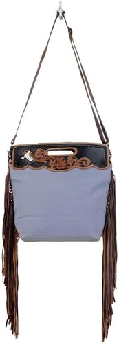 Vista 5 de Bolso cruzado de cuero occidental para mujer, bolso de hombro de lona reciclada con borlas