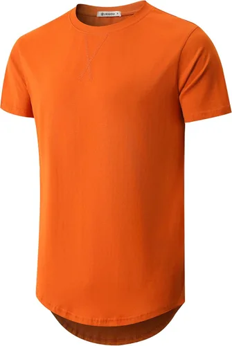 Vista 28 de KLIEGOU Camiseta larga 100% algodón para hombre, preencogida, suave 66 Gris Azul