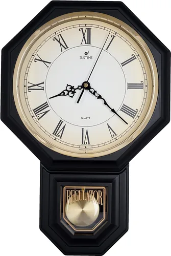 Vista 36 de JUSTIME Reloj de pared clásico vintage tradicional de estilo Schoolhouse, con péndulo y melodía Westminter cada hora, relojes de pared con melodía