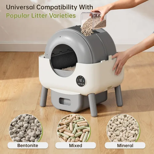 Vista 4 de Greesum Caja de arena automática totalmente cerrada de gran capacidad, 76L, diseño de orejas de gato con bolsas de basura, caja de aroma y cepillo