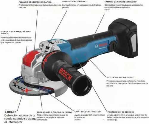 Vista 2 de Bosch GWX18V-50PCN 18V X-LOCK EC sin escobillas conectado 4-1/2 pulgadas - 5 pulgadas Amoladora angular sin interruptor de paleta de bloqueo