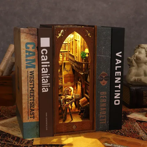 Vista 4 de Kit de manualidades 3D para rincón de lectura - Kit de casa en miniatura para adultos, adolescentes y principiantes, estantería de biblioteca