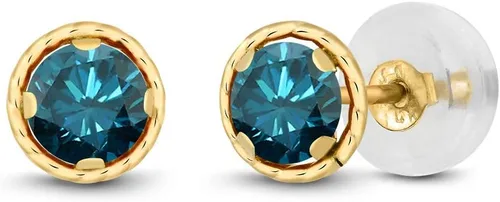 Vista 35 de Gem Stone King Aretes redondos de oro amarillo de 14 quilates con piedra natal Redondos de 0.157 in Aretes de oro para mujeres y hombres